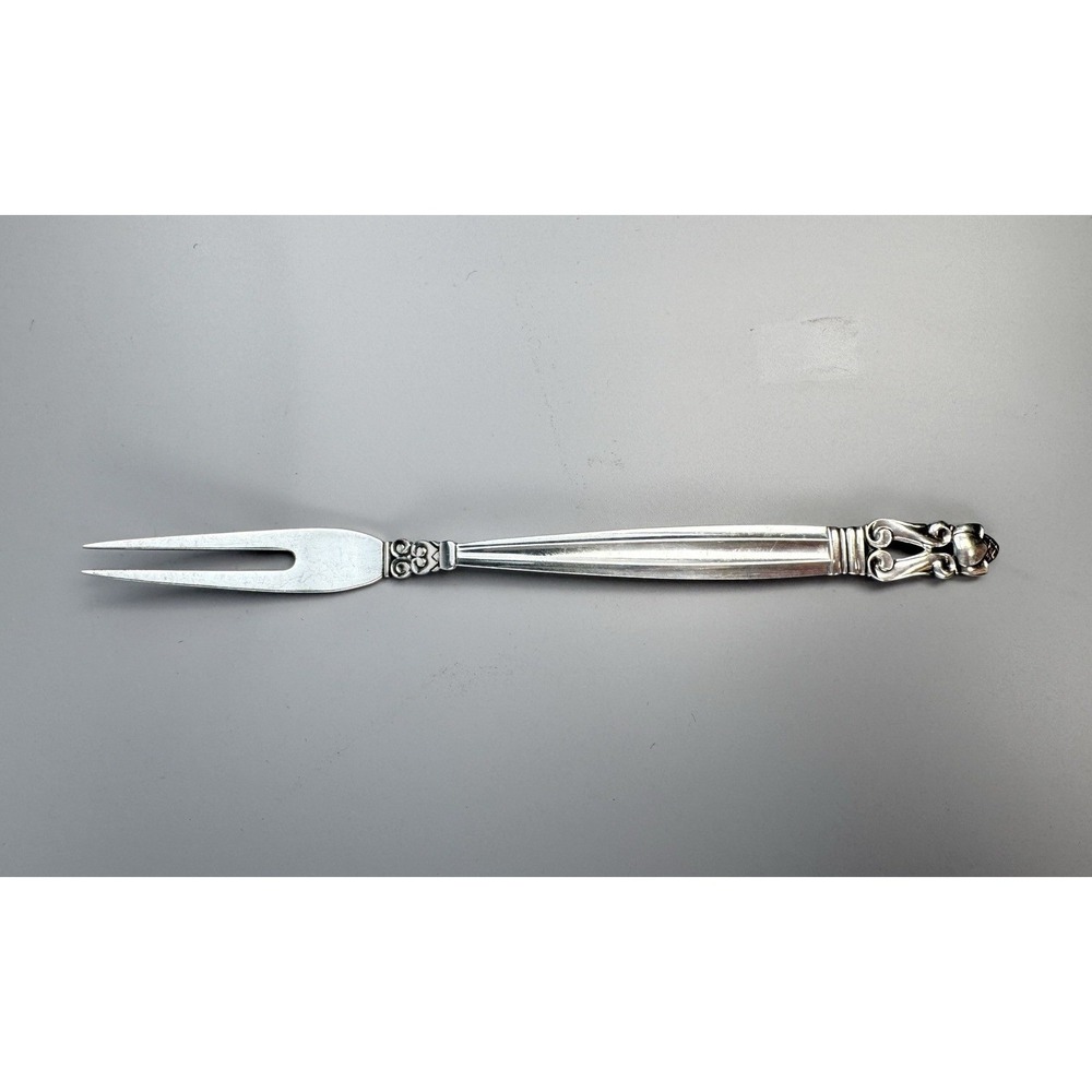 Georg Jensen Acorn Sterling Silver Cold Cut Fork Denmark Very Rare 6 5/8" 25.6g